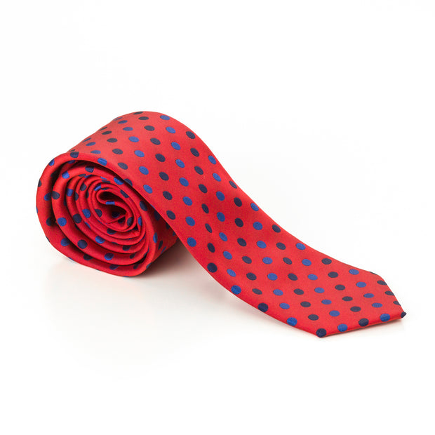 Red with Blue Polka Dots Tie