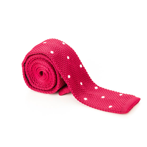 Red with White Polka Dots Knit Tie