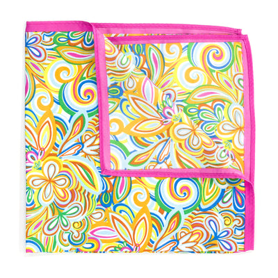 Bright Floral Swirl Pink Pocket Square