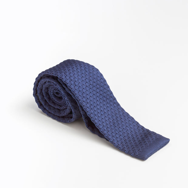 Navy Flat Tipped Wool Knit Tie