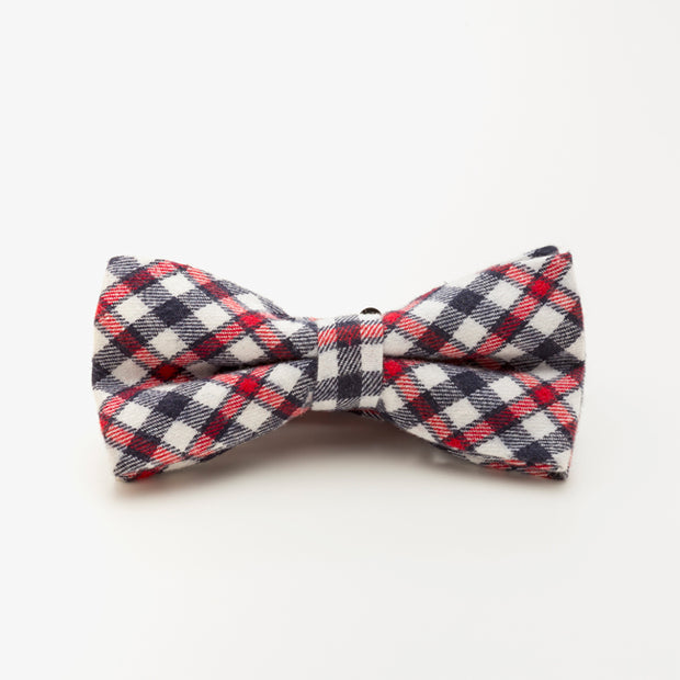 Red and White Wool Plaid Bow Tie
